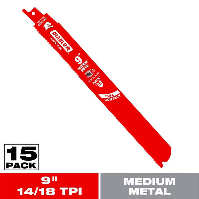 Saw Blade 9 in. 14/18 TPI Medium Metal Reciprocating (15-Pack)