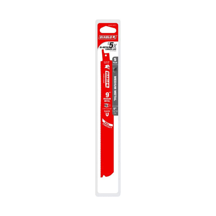 Saw Blade 9 in. 14/18 TPI Medium Metal Reciprocating (5-Pack)