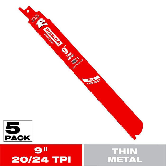 Saw Blade 9 in. 20/24 TPI Thin Metal Reciprocating (5-Pack)