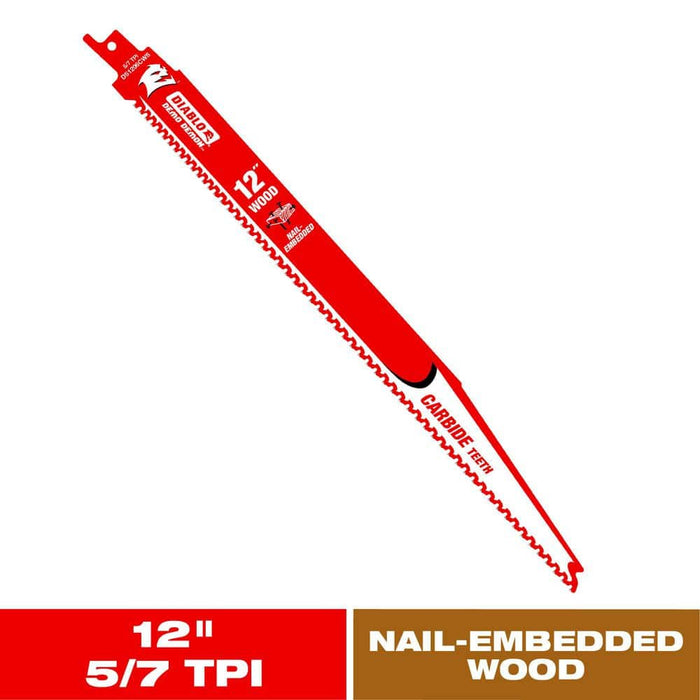 Saw Blade 12 in. 5/7 TPI Wood and Nails Carbide Reciprocating