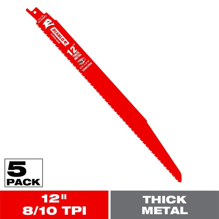Saw Blade 12 in. 9/10 TPI Thick Metal Reciprocating (5-Pack)