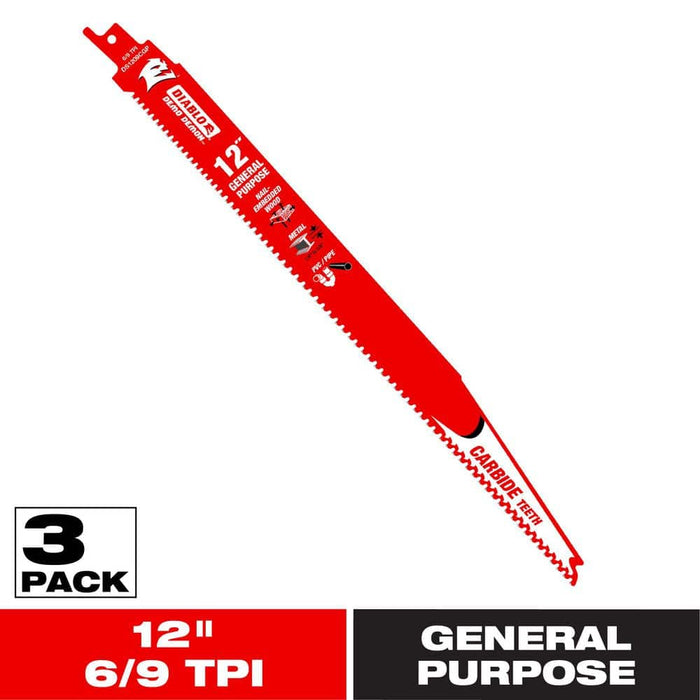 Saw Blade 12 in. 6/9 TPI Multipurpose  Reciprocating Carbide