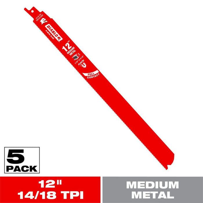 Saw Blade 12 in. 14/18 TPI Medium Metal Reciprocating (5-Pack)