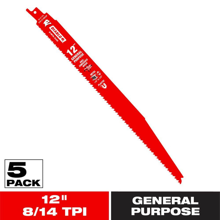 Saw Blade 12 in. 8/14 TPI Multipurpose Reciprocating (5-Pack)
