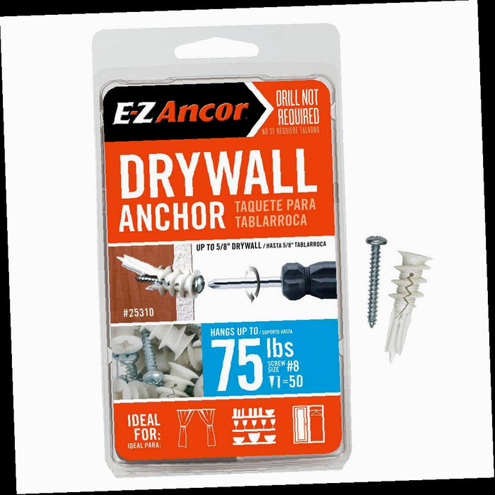 Twist-N-Lock Drywall Anchors 75 lbs. (50-Pack)