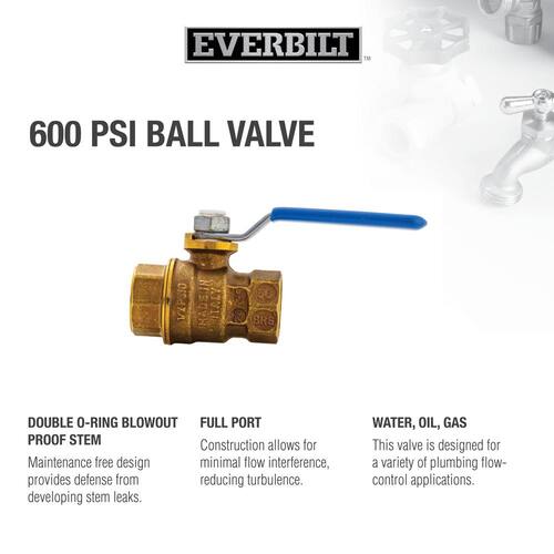 Ball Valve 1/2 in. Brass FPT Full Port Threaded