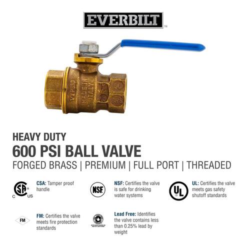 Ball Valve 1/2 in. Brass FPT Full Port Threaded