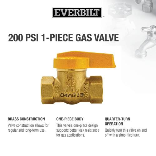 Gas Ball Valve Brass 3/8 in. FPT 1-Piece Body Lever-Handle