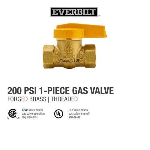 Gas Ball Valve Brass 3/8 in. FPT 1-Piece Body Lever-Handle