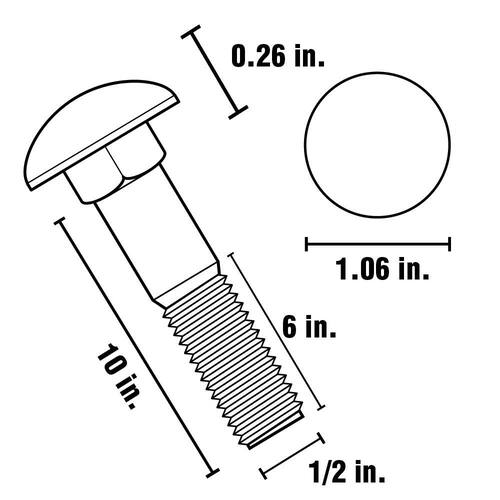 Carriage Bolt 1/2 in.-13 x 10 in. Zinc Plated 10-Pack