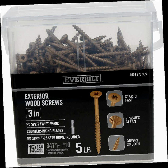 Star Drive Flat Head Exterior Wood Screws, #10 x 3 in., 5 lbs.-Box, 347-Piece