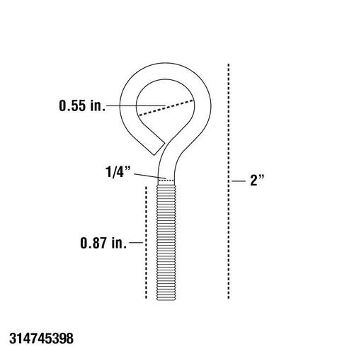 Eye Bolt 1/4 in.-20 x 2 in. Black (2-Pack)