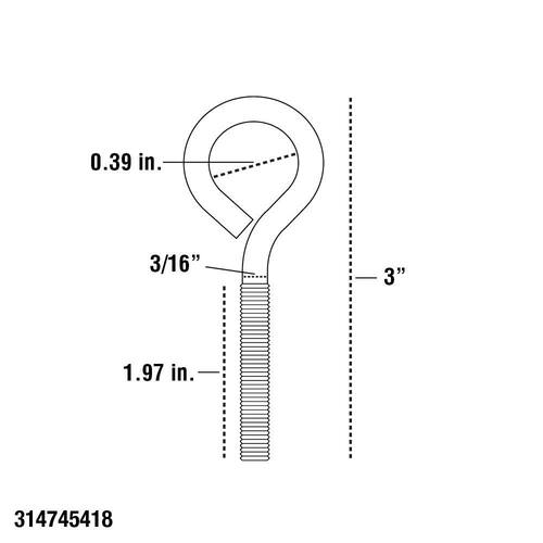 Eye Bolt 3/16 in.-24 x 3 in. Zinc 2-Pack