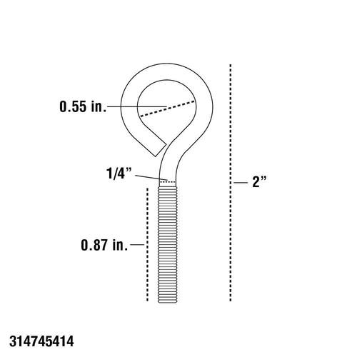 Eye Bolt 1/4 in.-20 x 2 in. Zinc (2-Pack)