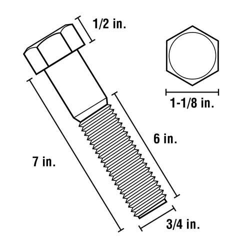 Hex Bolt 3/4 in. x 7 in. Zinc 10-Pack