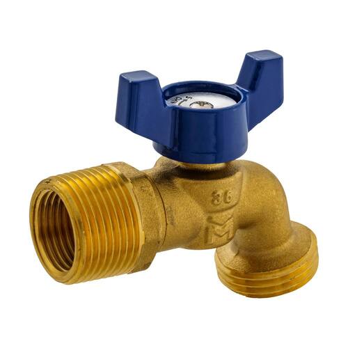 Brass Quarter Turn Hose Bibb Valve 3/4" MIP or 1/2" FIP x 3/4 in. MHT Forged