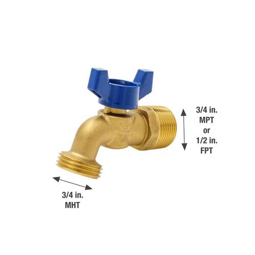 Brass Quarter Turn Hose Bibb Valve 3/4" MIP or 1/2" FIP x 3/4 in. MHT Forged