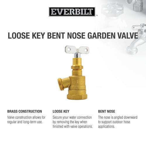 Garden Valve Brass FPT x MHT Bent Nose Loose Key 1 in.