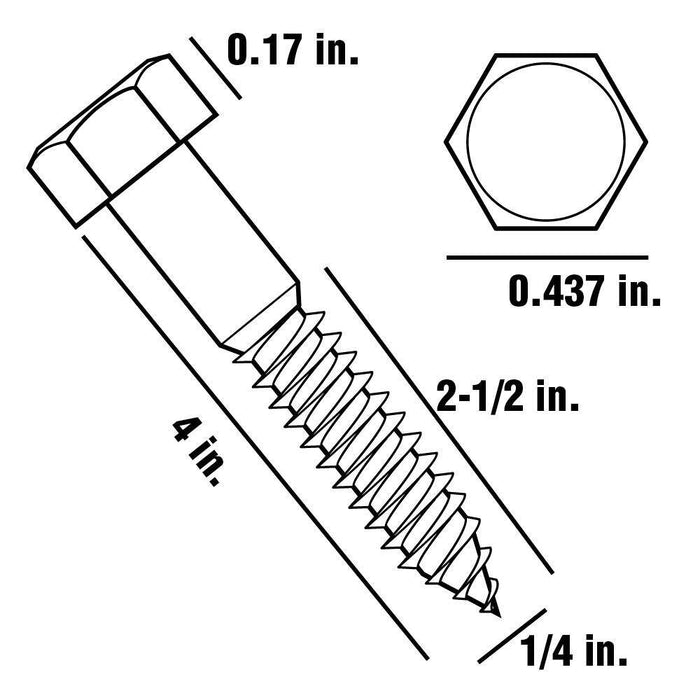 Lag Bolt 1/4 in. x 4 in. Hex Head Zinc Plated (50-Pack) 3