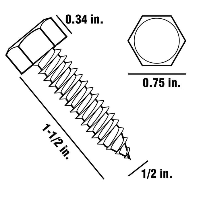 Lag Bolt 1/2 in. x 1-1/2 in. Hex Head Zinc Plated (25-Pack) 3