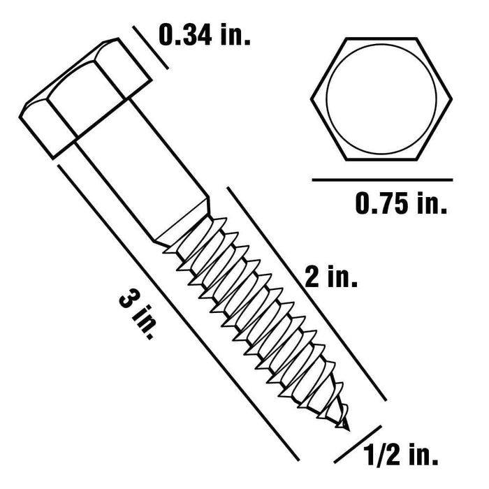 Lag Bolt 1/2 in. x 3 in. Hex Head Zinc Plated (25-Pack) 3