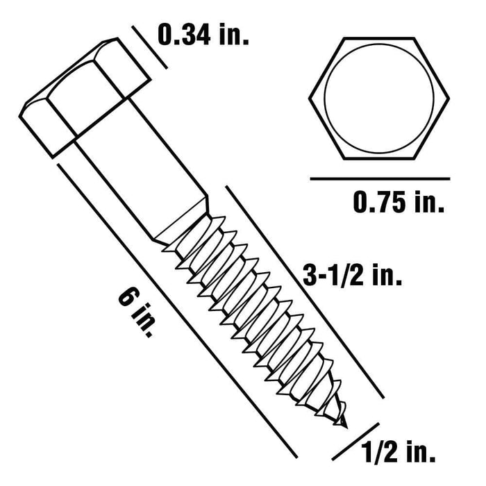 Lag Bolt 1/2 in. x 6 in. Hex Head Galvanized (25-Pack) 3