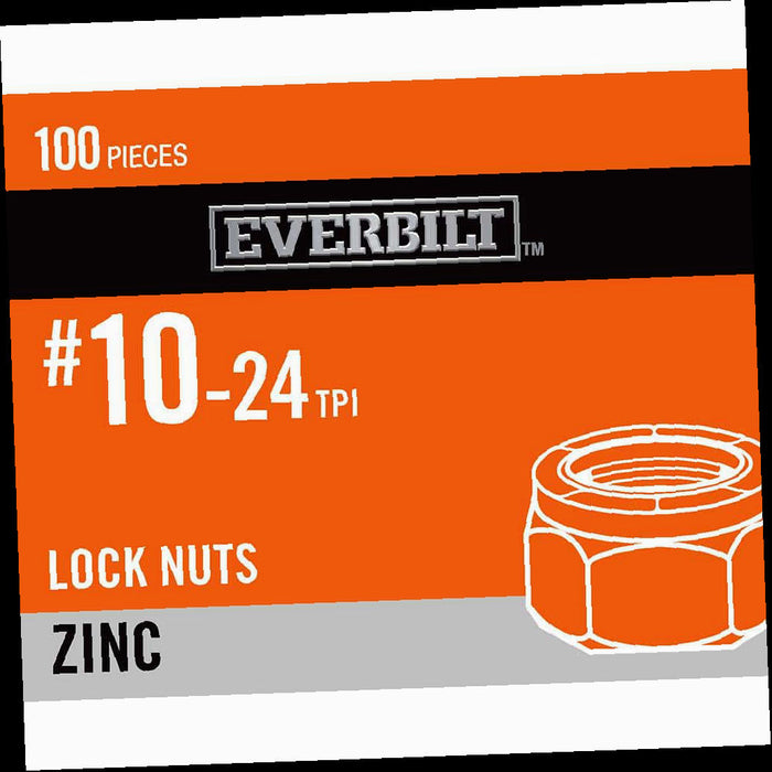 Lock Nuts, #10-24, Zinc Plated Nylon Lock Nut, (100-Pack)