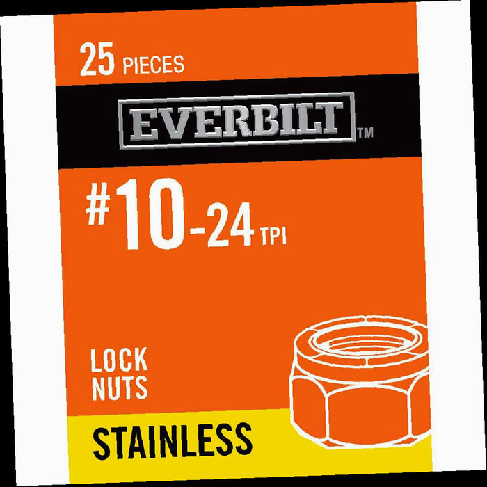 Lock Nuts, #10-24, Stainless Steel Nylon Lock Nut, (25-Pack)