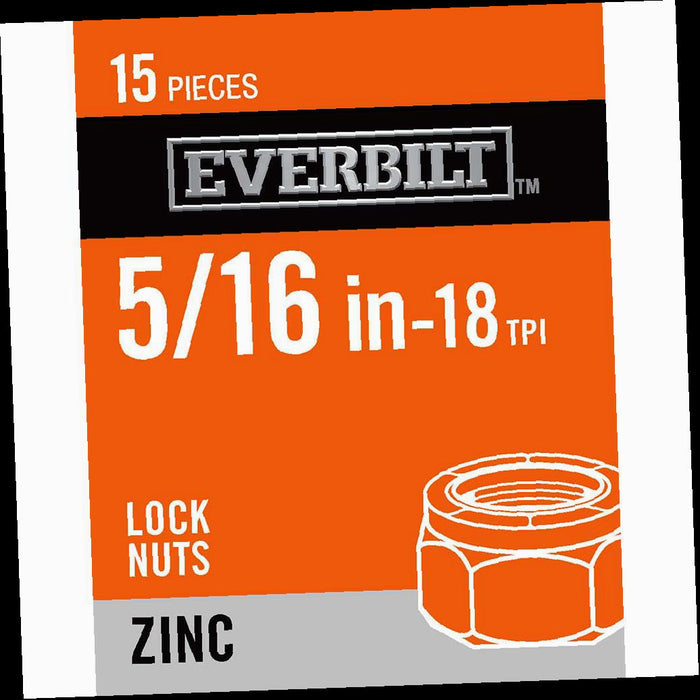 Lock Nuts, 5/16, in.-18 Zinc Plated Nylon Lock Nut, (15-Pack)