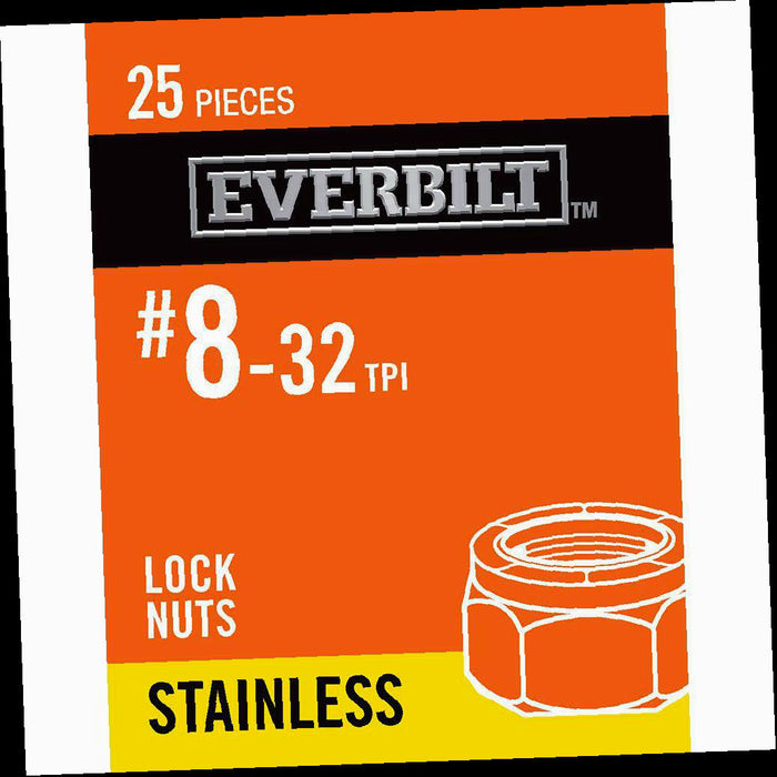 Lock Nuts, #8-32, Stainless Lock USS Nuts, (25-Pack)