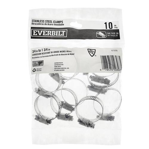 Hose Clamp Stainless Steel 3/4 in. - 1-3/4 in. (10-Pack)