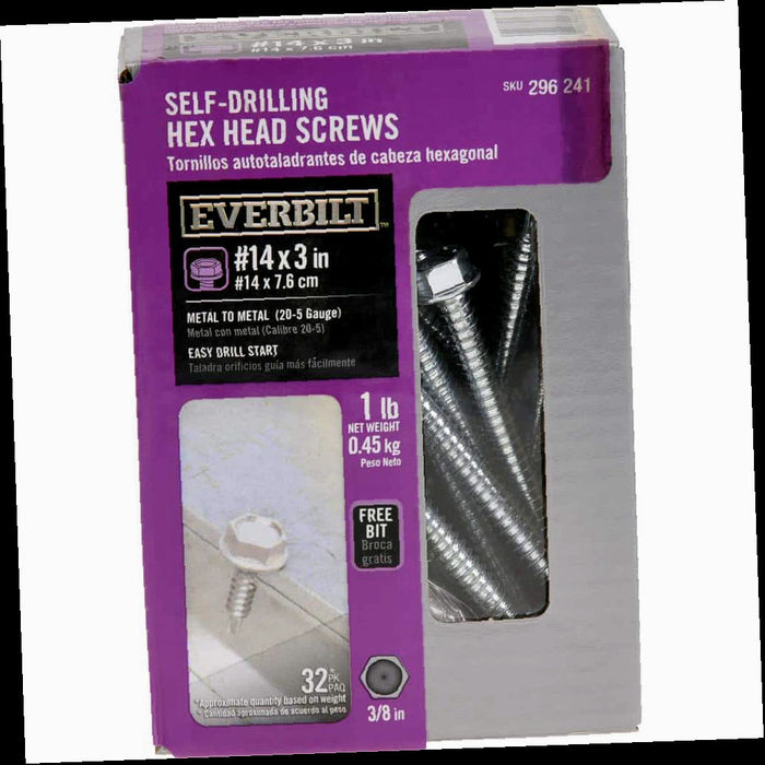 Self-Drilling Screw 3 in. Hex Flange Hex-Head External with 1 lb.-Box (32-Piece)