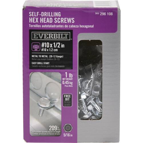 Self-Drilling Screw External Hex Drive Hex-Head 10 x 1/2 in. 1 lb.-Box (209-Piece)