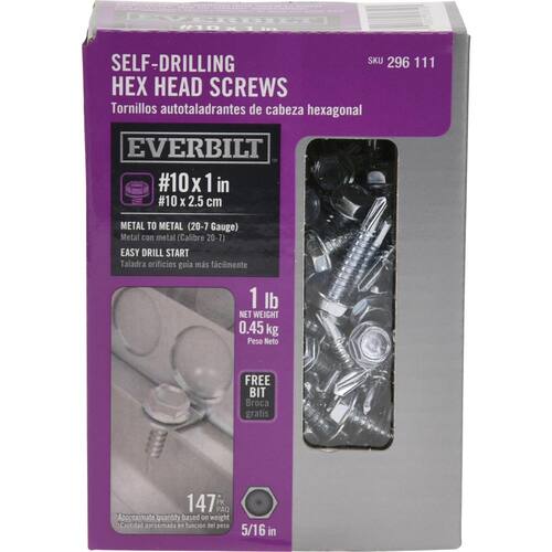 Screw 10 x 1 in. External Hex Drive Hex-Head Self-Drilling 1 lb.-Box (147-Piece)