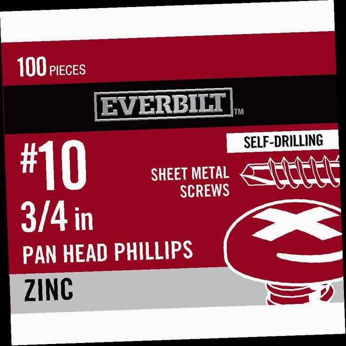 Sheet Metal Screw Zinc Plated Phillips Pan Head #10 x 3/4 in. (100-Pack)
