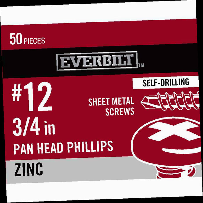 Sheet Metal Screw Phillips Pan Head Zinc Plated 12 x 3/4 in. (50-Pack)