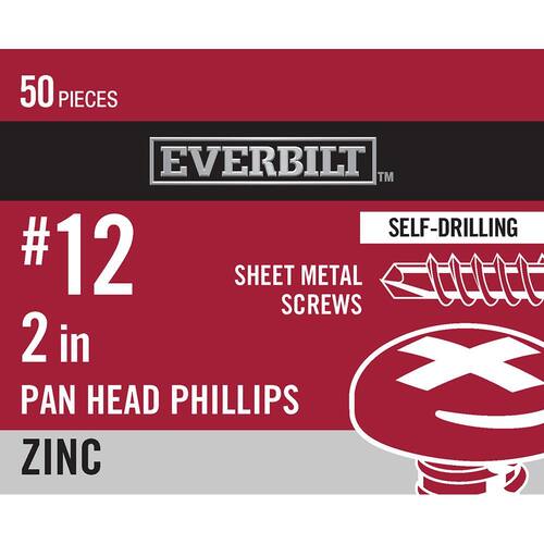 Sheet Metal Screw Phillips Pan Head Zinc Plated 12 x 2 in. (50-Pack)