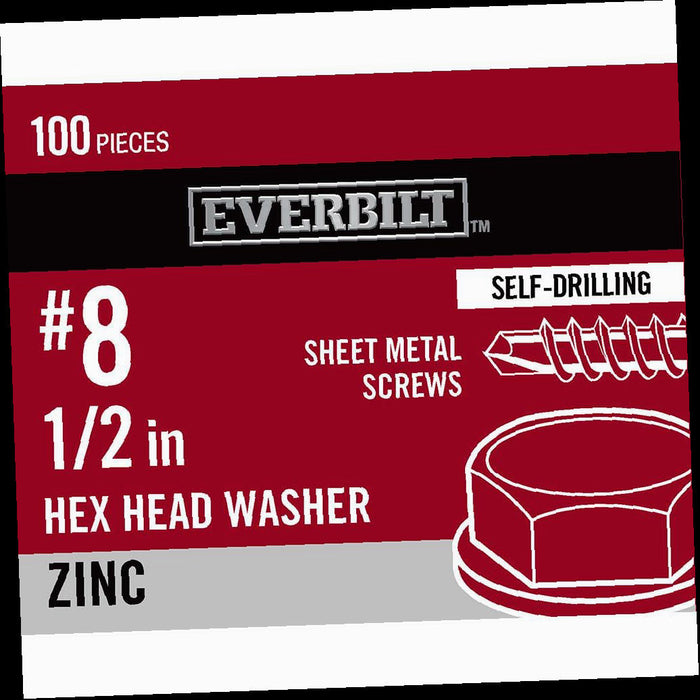 Sheet Metal Screw 1/2 in. x #8 Zinc Plated Hex Head (100-Pack)