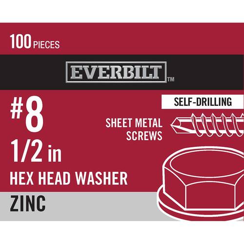 Sheet Metal Screw 1/2 in. x #8 Zinc Plated Hex Head (100-Pack)