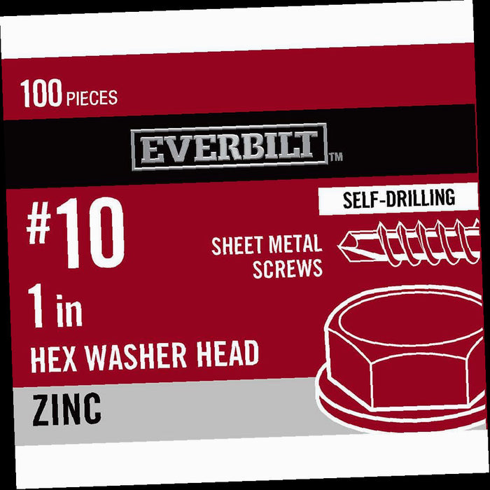 Sheet Metal Screw Zinc Plated Hex Head 10 x 1 in. (100-Pack)