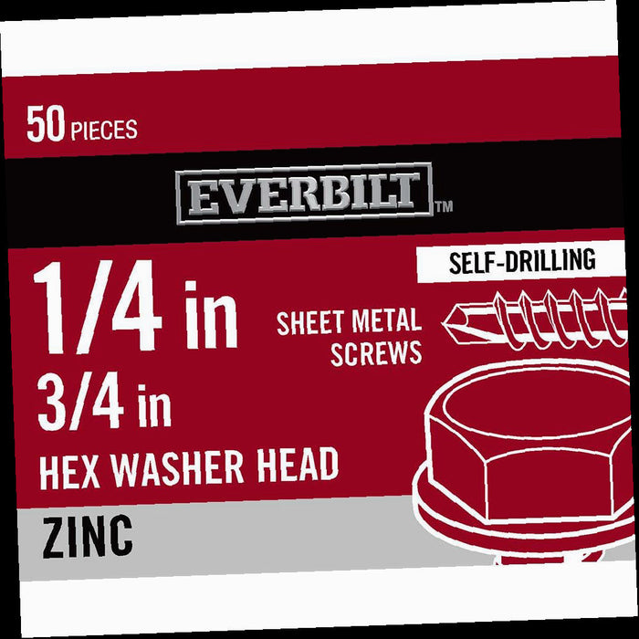 Sheet Metal Screw Hex Head Zinc Plated 3/4 in. x 14 in. (50-Pack)