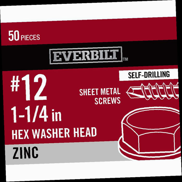 Sheet Metal Screw Zinc Plated Hex Head 1-1/4 in. (50-Pack)