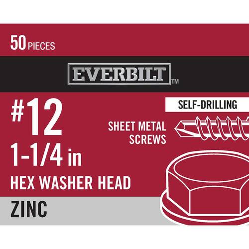 Sheet Metal Screw Zinc Plated Hex Head 1-1/4 in. (50-Pack)