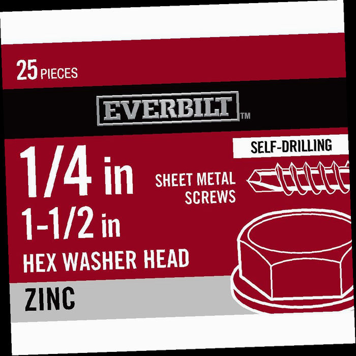 Sheet Metal Screw Hex Head Zinc Plated 1-1/2 in. (25-Pack)