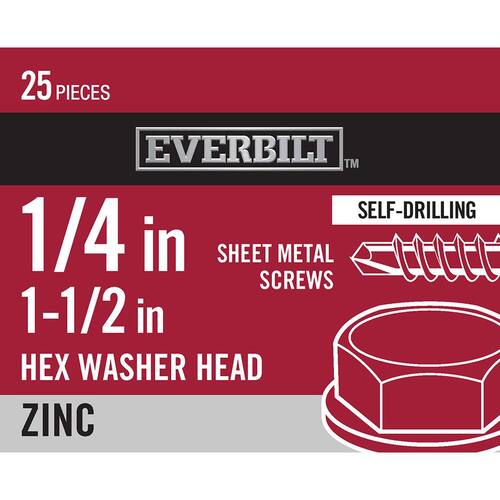 Sheet Metal Screw Hex Head Zinc Plated 1-1/2 in. (25-Pack)