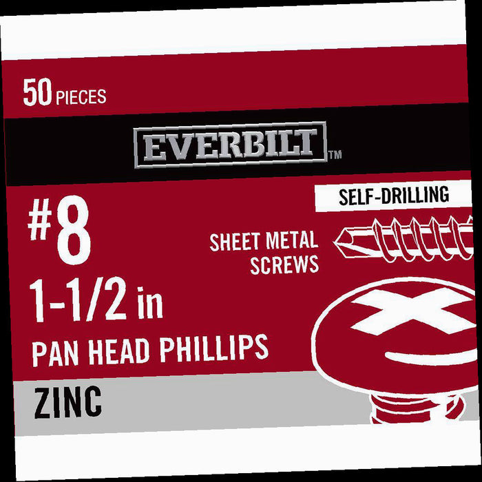 Sheet Metal Screw  #8 x 1-1/2 in. Zinc Plated Phillips Pan Head (50-Pack)