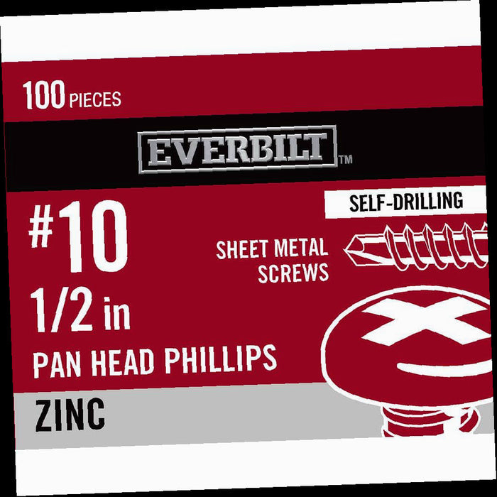 Sheet Metal Screw Zinc Plated Phillips Pan Head #10 x 1/2 in. (100-Pack)