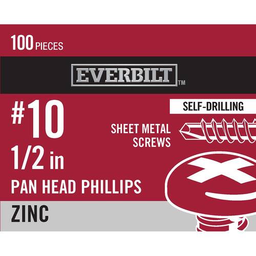 Sheet Metal Screw Zinc Plated Phillips Pan Head #10 x 1/2 in. (100-Pack)