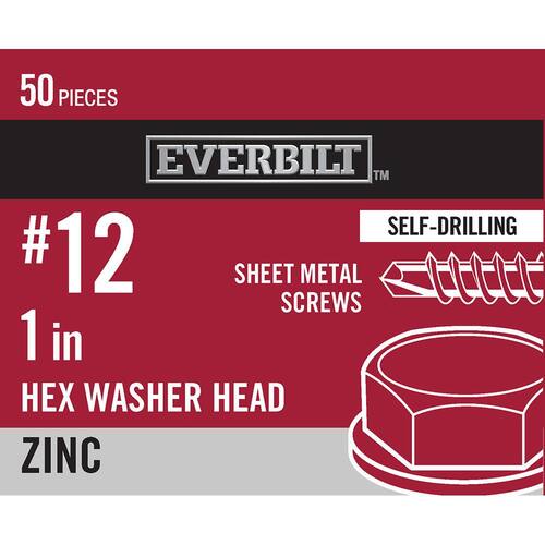 Sheet Metal Screw Zinc Plated Hex Head #12 x 1 in. (50-Pack)