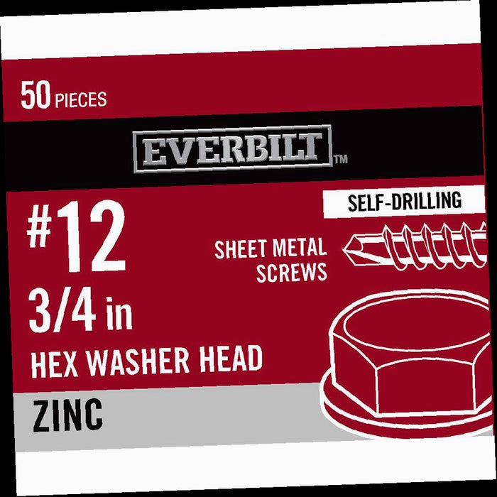 Sheet Metal Screw Zinc Plated Hex Head 12 x 3/4 in. (50-Pack)
